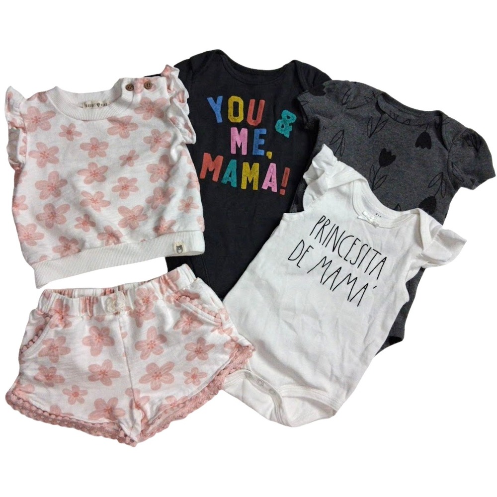 Baby Girl 6 9 12 Mos Bodysuit Shorts Outfit Lot 5pc You & Me Mama Princesita De